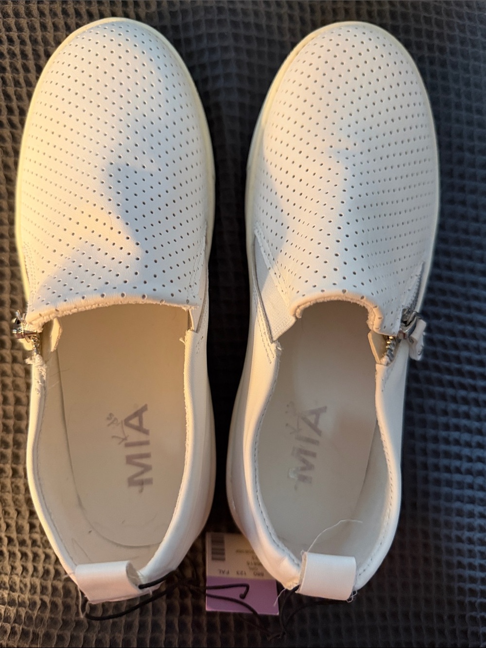 MIA White Perforated Slip-On Clogs with Side Zipper